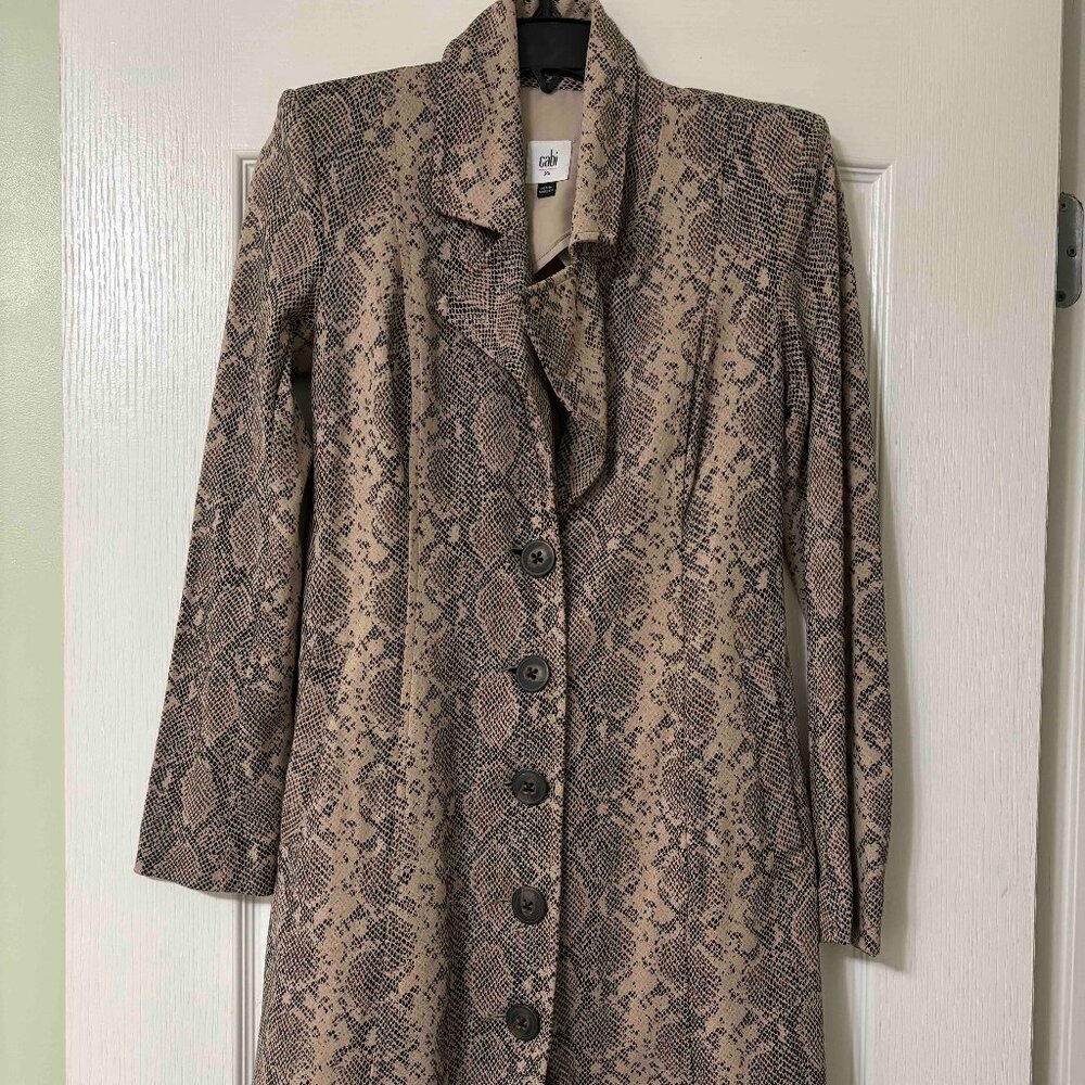 CAbi Beige and Brown Snake-Print Trench Coat